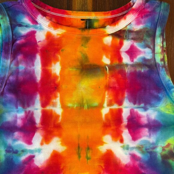 Women's Tie Dyed Tank Crop - Ice Dye Handmade - Funky Rainbow (Fitted Large) - Picture 11 of 11